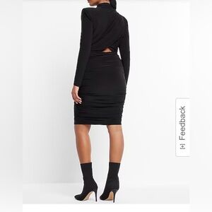 NWT, Ruched Mock Neck Strong Shoulder Back Cutout Mini Dress, Express  Sz M